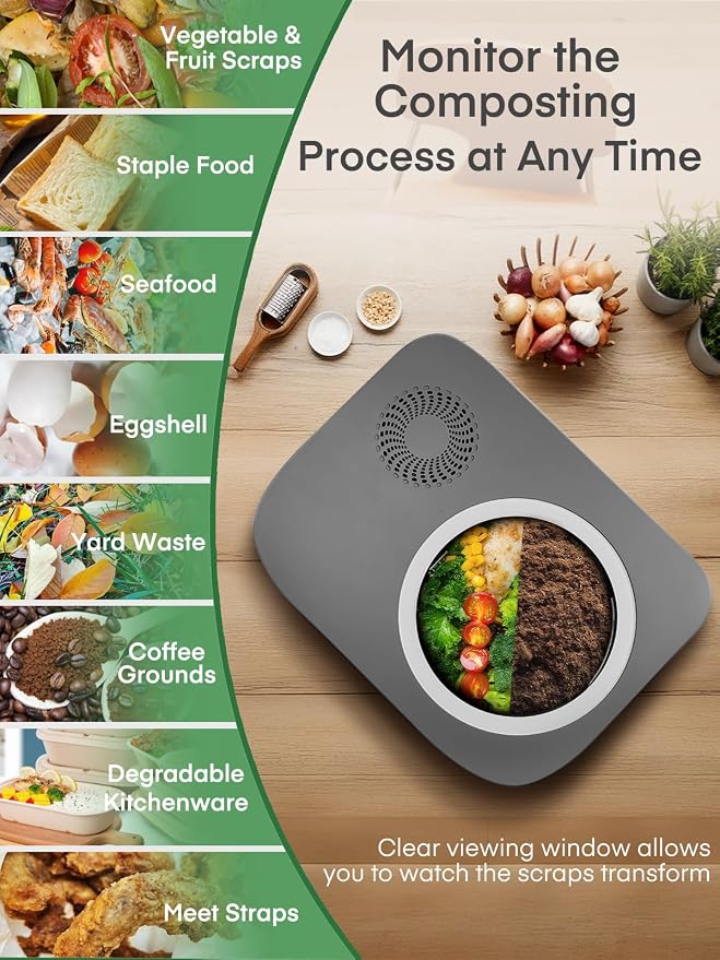 Electric Composter for Kitchen 4L, Countertop Compost Bin Indoor