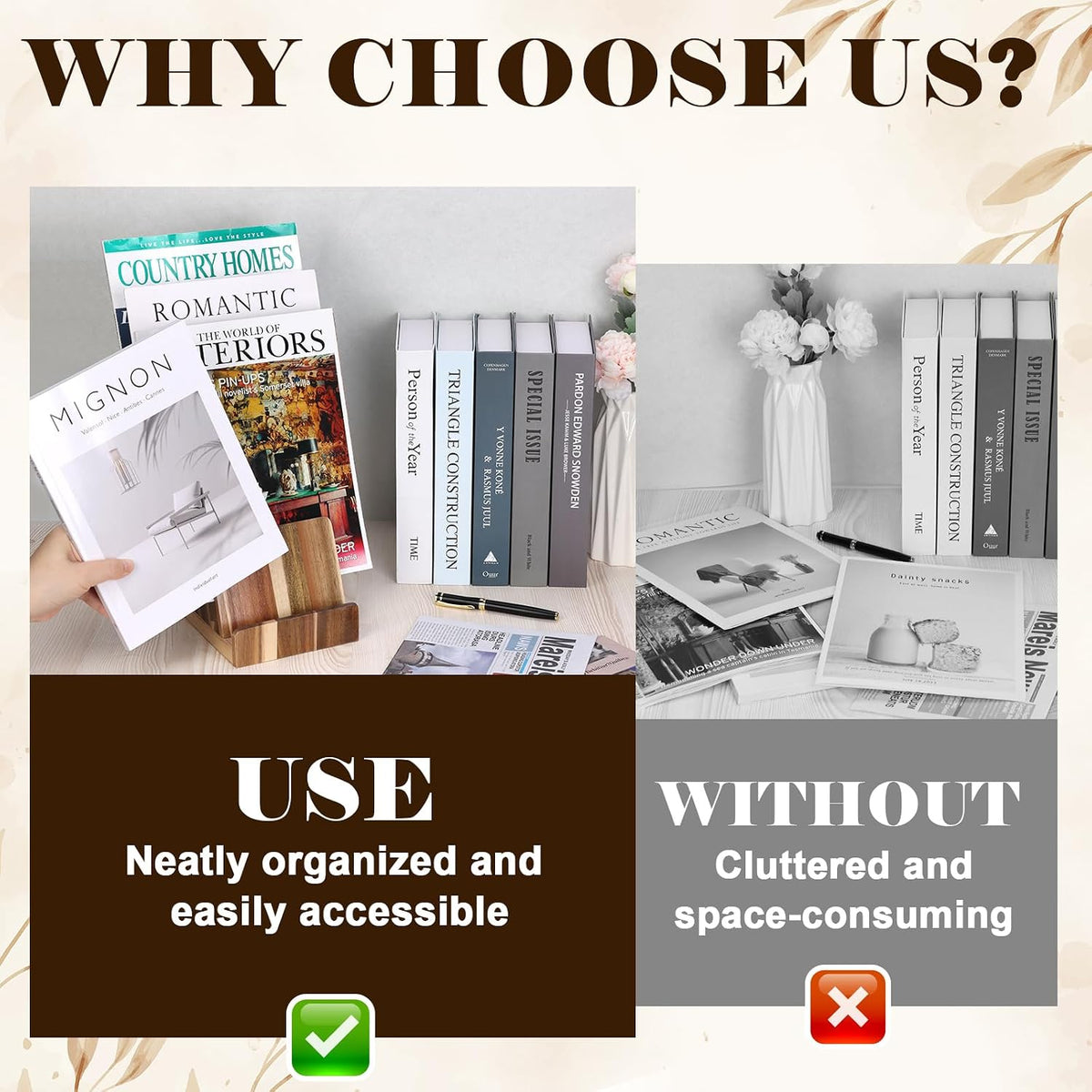 2 Pack 4 Tier Acacia Wood Brochure Holder Stand 6 x 9 inchLiterature Holder Flyer holder for 5.5 x 8.5 inch 5 x 7 inch Booklets Pamphlets Menus Magazines Multi Purpose Organizer