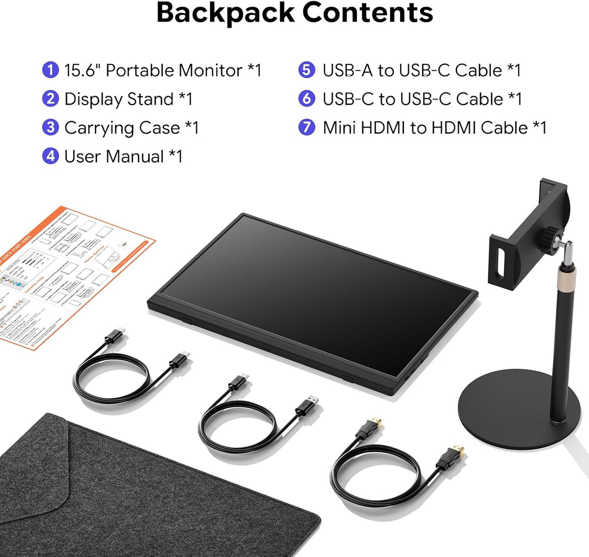 15.6" Portable Monitor with Stand FHD 1080P IPS Travel Monitor for Laptop