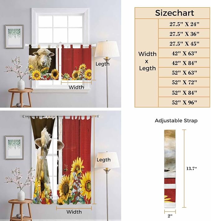 Sheep Flowers Bedroom Curtains 72 Inch Length, Window Curtains Tab Top
