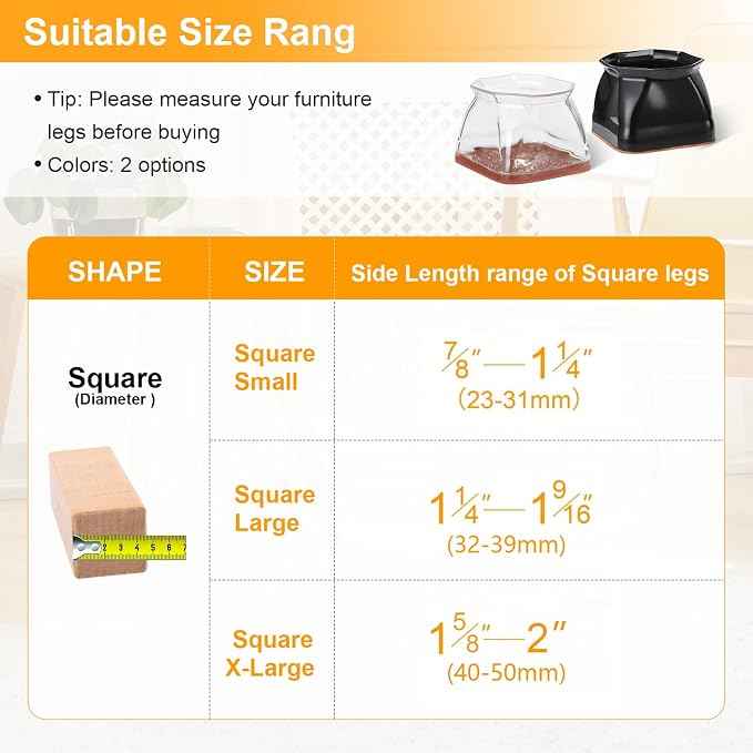 CHUNZEXI 32 Pack Square Chair Leg Floor Protectors