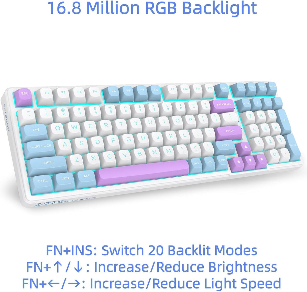 E-YOOSO 96% Wired Creamy Mechanical Keyboard, Cyan LED Backlit for PC/MAC