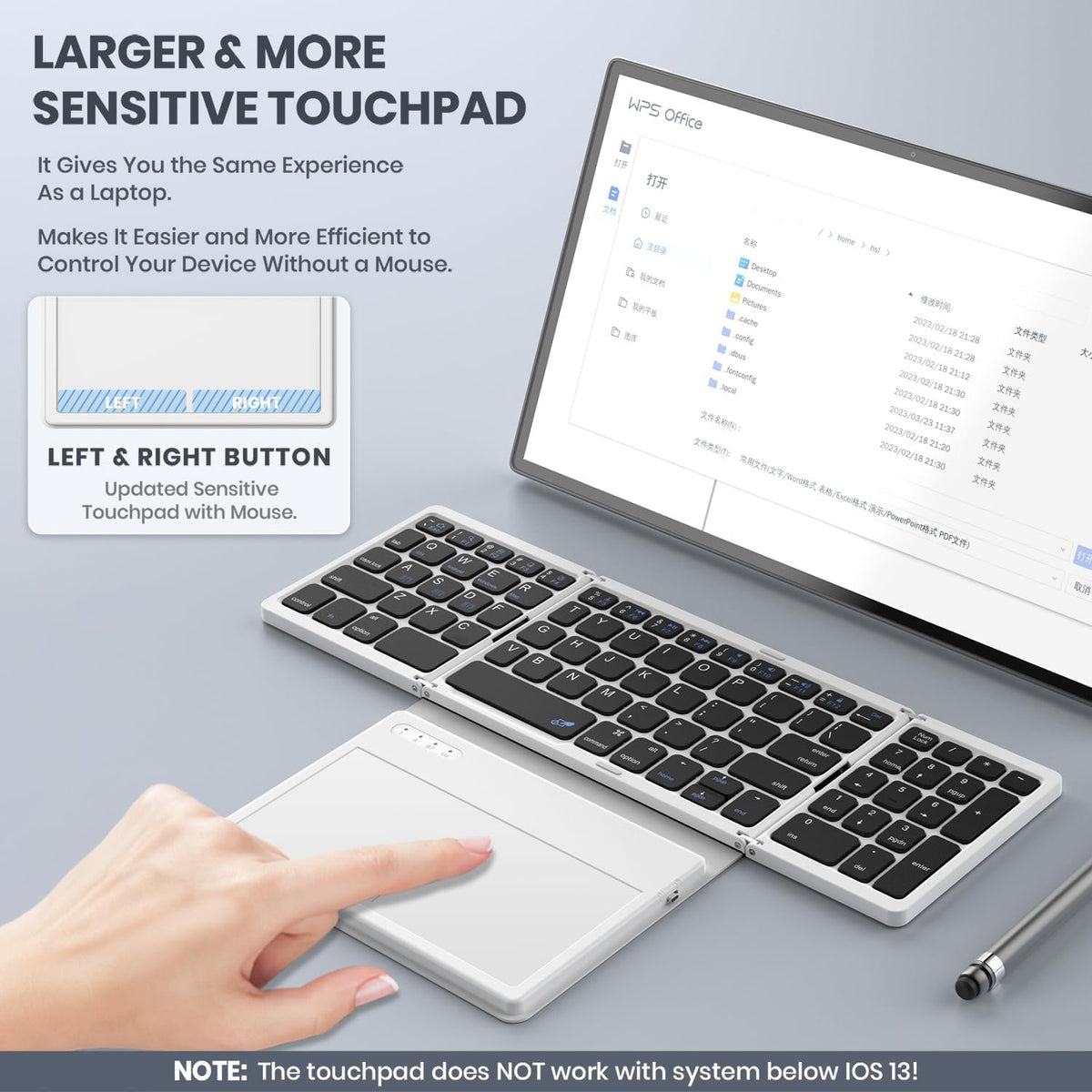 GEODMAER Foldable Bluetooth Keyboard, Portable Full Size Folding Keyboard with Large Touchpad, Numeric Keypad, PU Leather, Wireless TravelKeyboard for Windows iOS Android Mac(Black-White)