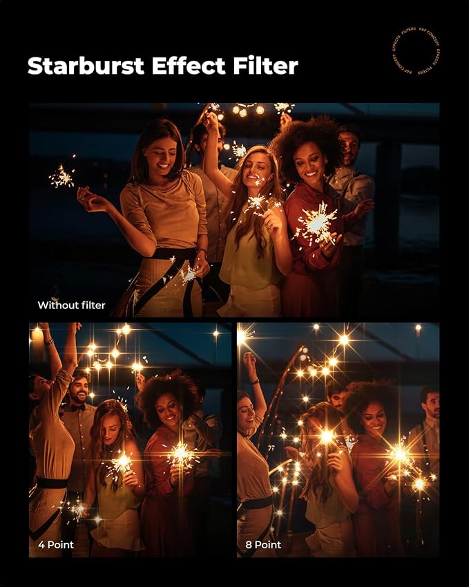 K&F CONCEPT 82mm Variable Star Filter Cross Screen Starburst Filter 4, 8 Points