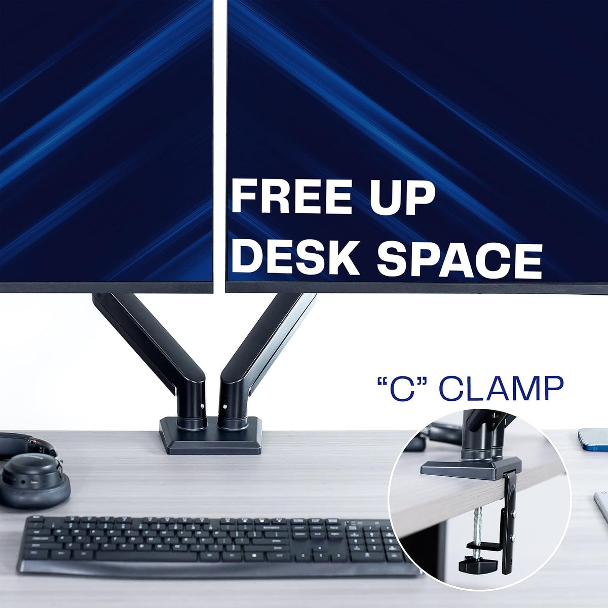 VIVO Aluminum Articulating Dual Monitor Arm for 13 to 30 inch Screens, Desk Mount Tension Spring Monitor Stand for 2 Screens, Black, STAND-V102O
