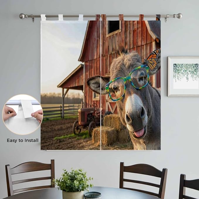 Farm Donkeys Bedroom Curtains 72 Inch Length, Window Curtains Tab Top,