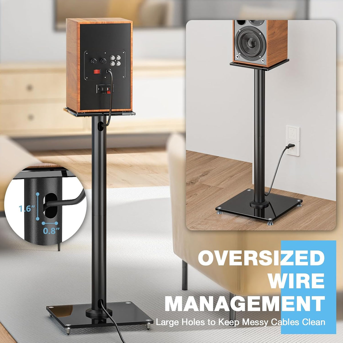 Rfiver Upgraded 45° Swivel Speaker Stands Pair for Surround Sound, Heavy Duty 28 Inch Bookshelf Speaker Stand Each Holds 22lbs Large Speaker, Floor Speaker Stand Built-in Cable Management, 1 Pair