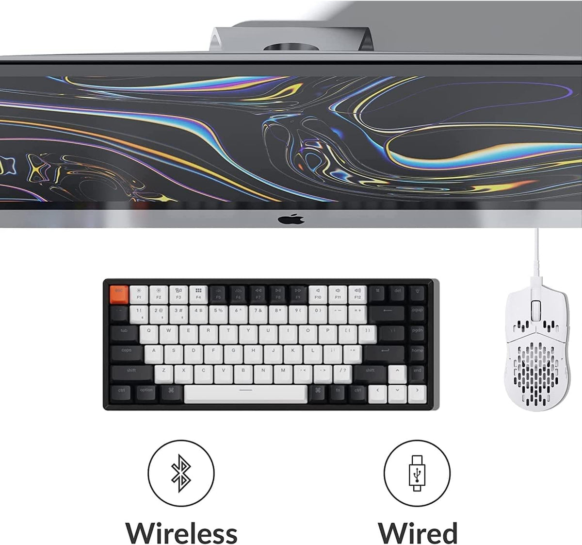 Keychron K2 Wireless Bluetooth/USB Wired Gaming Mechanical Keyboard, Hot-swappable 75% Layout 84 Keys RGB LED Backlight, Aluminum Frame for Mac Windows, Gateron G Pro Brown Switch, Version 2
