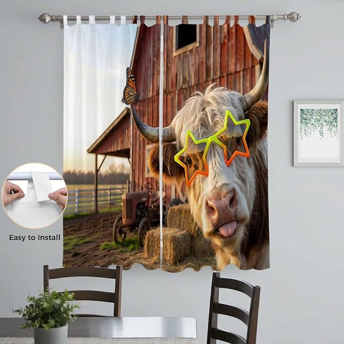 Farm Yaks Living Room Curtains 96 Inch Length, Window Curtains Tab Top