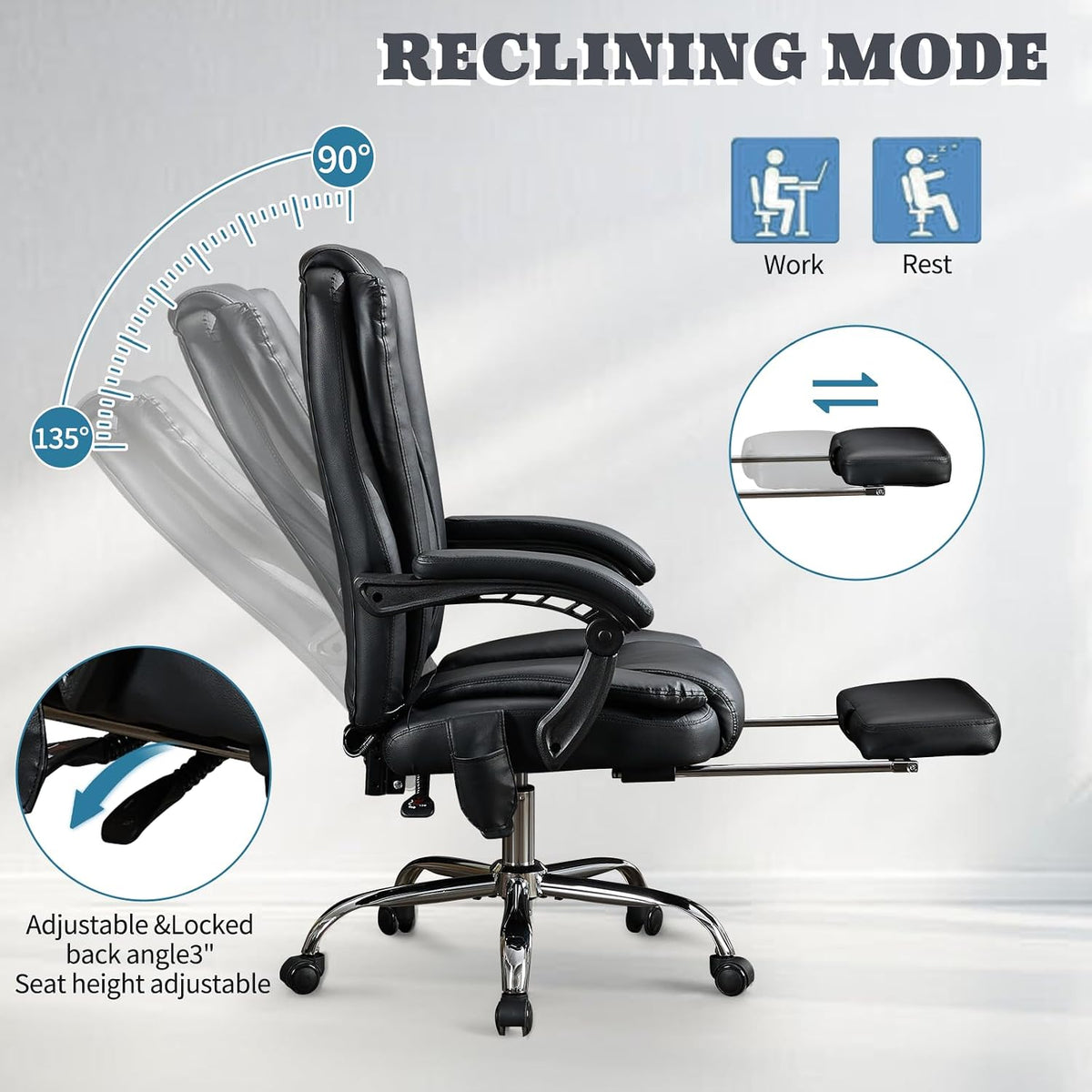 Big and Tall Massage Office Chair 500lbs, Heated Reclining Desk Chair