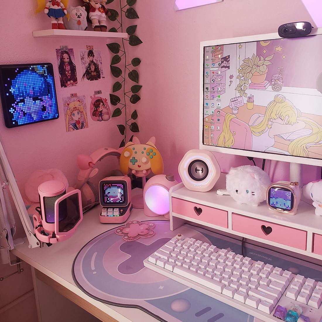 Cute Monitor Stand Kawaii Desk Organizer Cute Desk Organizer with Drawers Monitor Riser Computer Stand