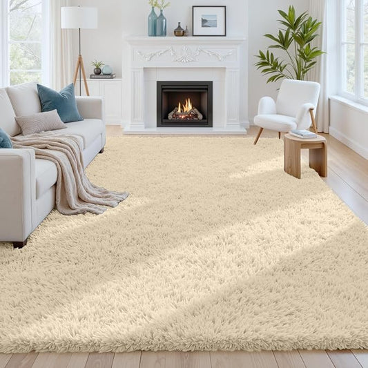 6x9 Area Rugs for Living Room Rug: Soft Fluffy Shag Beige Rugs for Bedroom