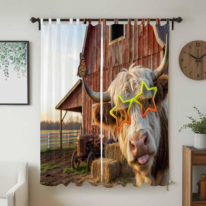 Farm Yaks Living Room Curtains 96 Inch Length, Window Curtains Tab Top