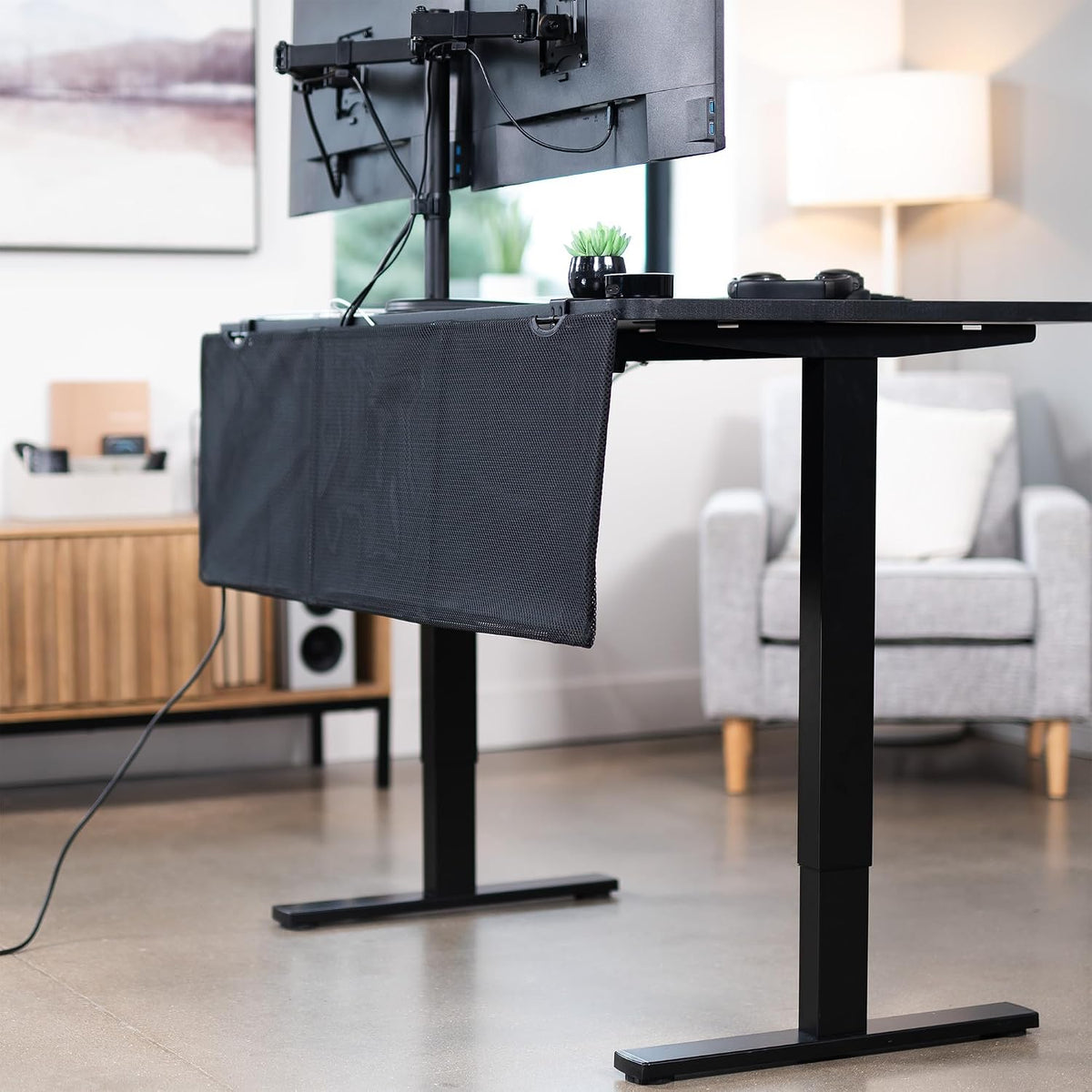 VIVO Black Clamp-on 48 inch Desk Cable Management Sleeve, DESK-SKIRT-48P