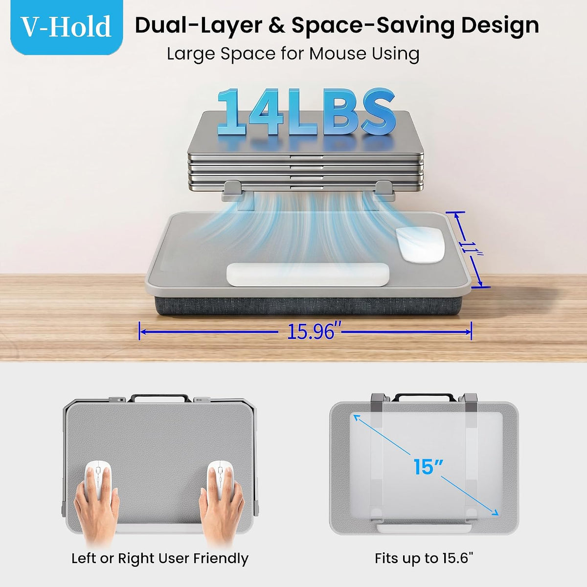 Laptop Lap Desk with Cushion, Laptop Stand for Bed with Pillow