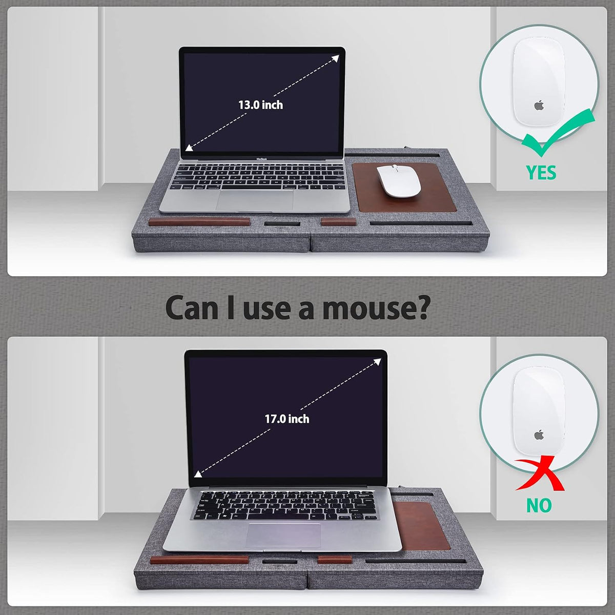 Lap Desk - Fits up to 15.6 inch Laptop Desk, Built in Mouse Pad Portable Lap Stand Lightweight Laptop Table with Phone Holder, Lap Desk Stand for Bed Sofa Home Office, Grey