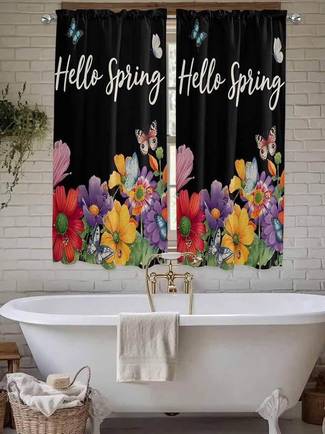 Spring Flowers Living Room Curtains 72 Inches length, Watercolor Country