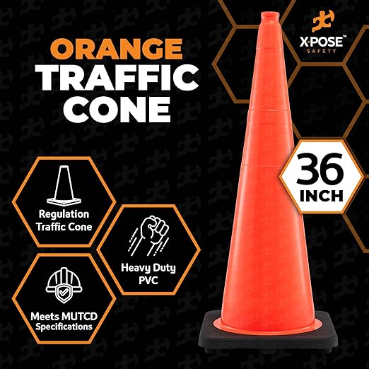 Xpose Safety 36 Inch Orange Traffic Cones- Bulk Full Pallet 252-Pack - Multipurpose PVC Plastic Safety Cone for Parking, Soccer, Caution, Kids and Construction - DOT Approved