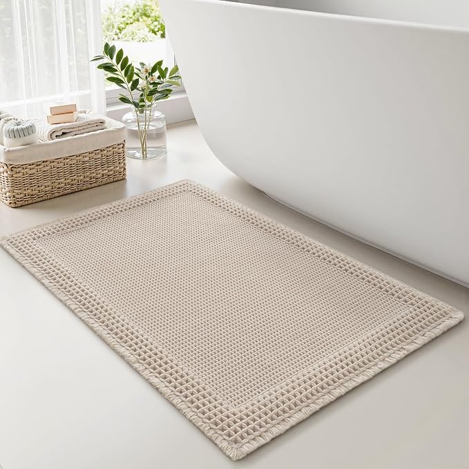 RESARE Waffle Bath Mat for Bathroom, Super Absorbent Bathroom Rugs Non Slip