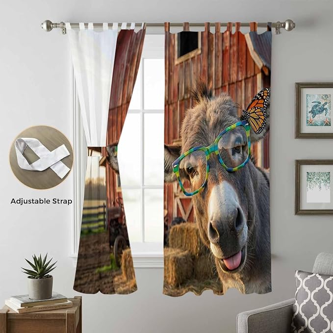 Farm Donkeys Living Room Curtains 84 Inch Length, Window Curtains Tab Top