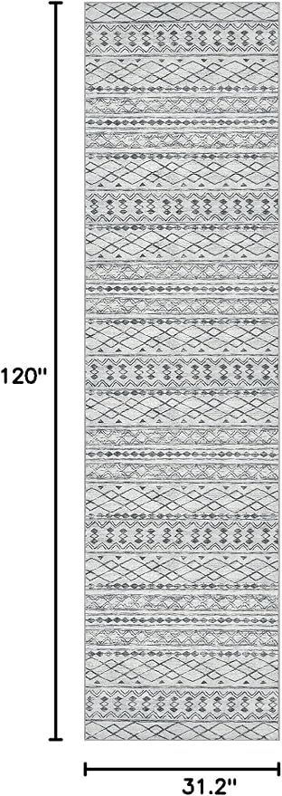 KUTA Boho Runners for Hallways 2.6x10 ft Moroccan Washable Runner Rug Non-Slip