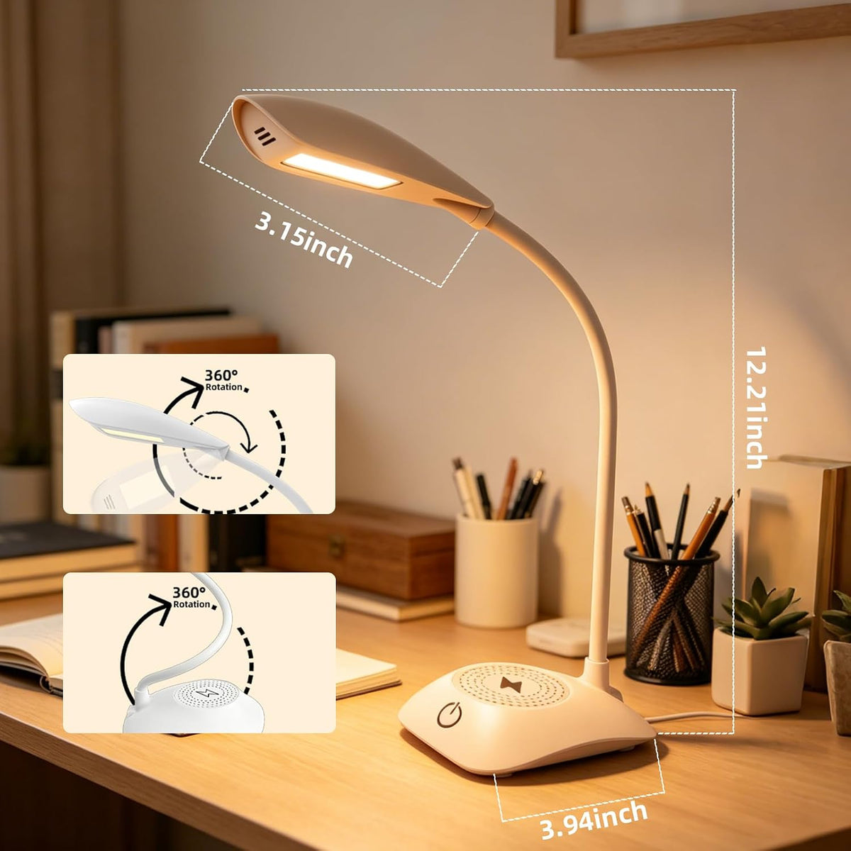 LED Desk Lamp with 15W Magnetic Wireless Charger, Stepless Dimming