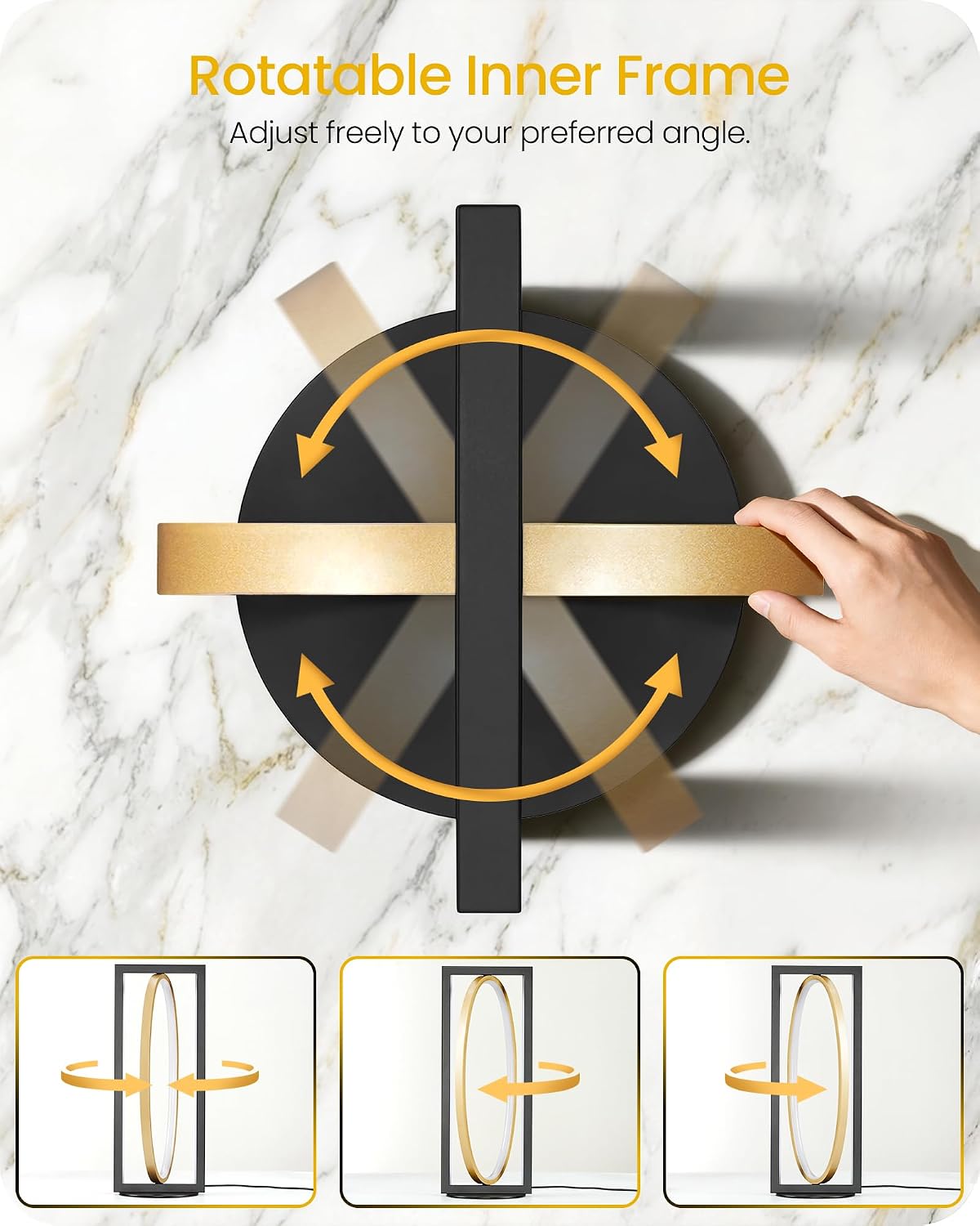 Modern LED Table Lamp, Dimmable Minimalist Bedside Lamp, 3 Color Temperatures, Angle Adjustable, Cute Desk Lamp, Nightstand Lamp for Living Room, Bedroom, Office, Black and Gold D62TL05