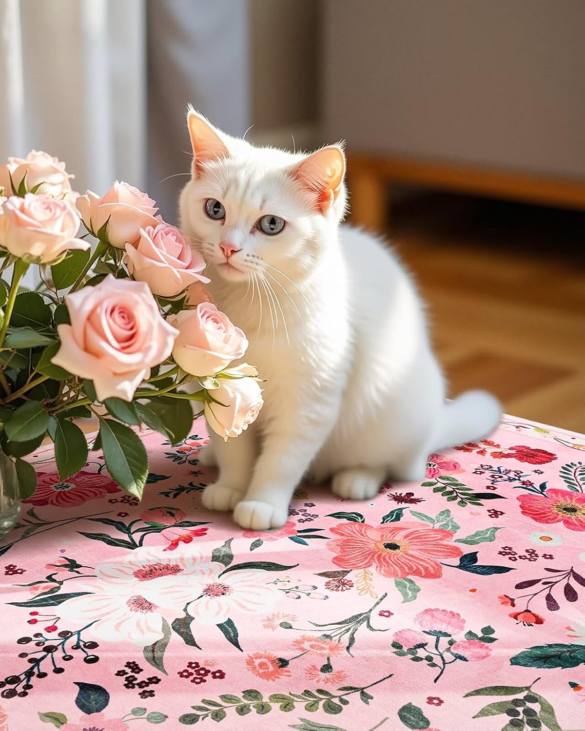 Macgace Floral Area Rug for Living Room, Machine Washable 5x7 Pink Rugs