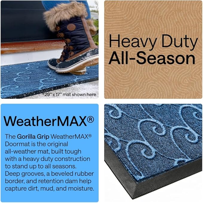 GORILLA GRIP 100% Waterproof All-Season WeatherMAX Doormat, US Designed Natural