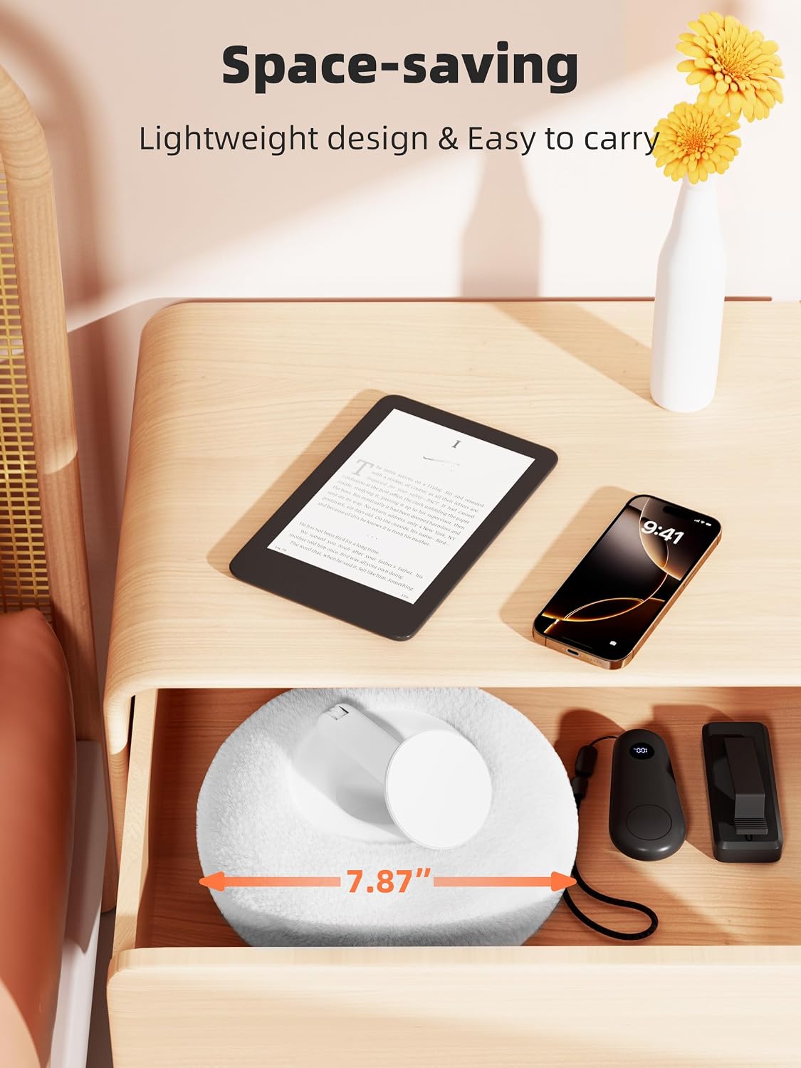 VOLTIFYMAX Magnetic Pillow Holder with Page Turner, 360° Adjustable Phone Holder for Bed, Storage Bowl for Tablet Stand with Stable Suction Base, Compatible with Kindle and Phone 4-7" Devices (White)