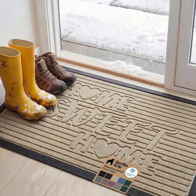 GORILLA GRIP 100% Waterproof All-Season WeatherMAX Doormat, US Designed Natural