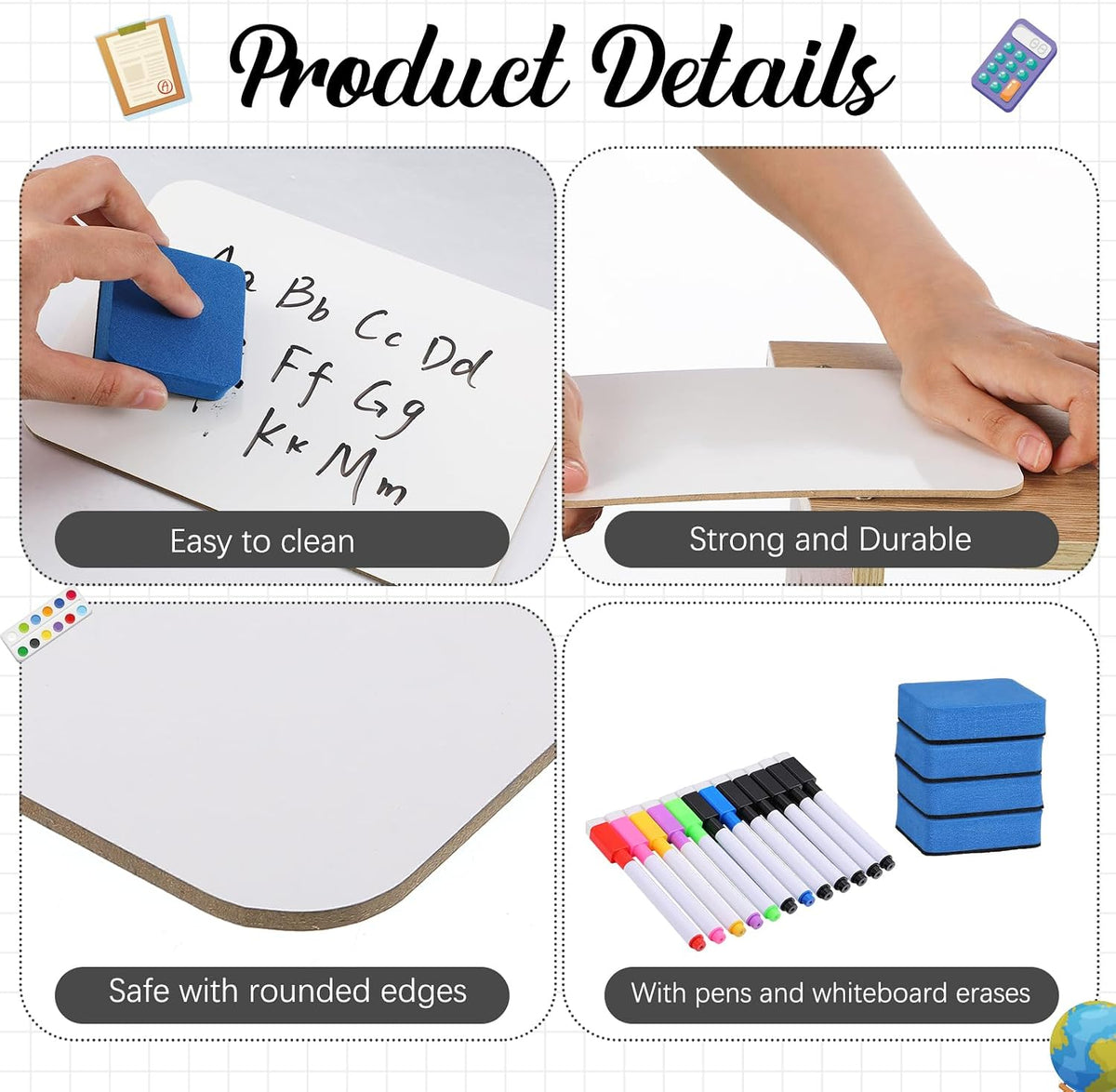 Affrolling 24 Sets Small White Boards Dry Erase 5"x7" Mini Double Sided