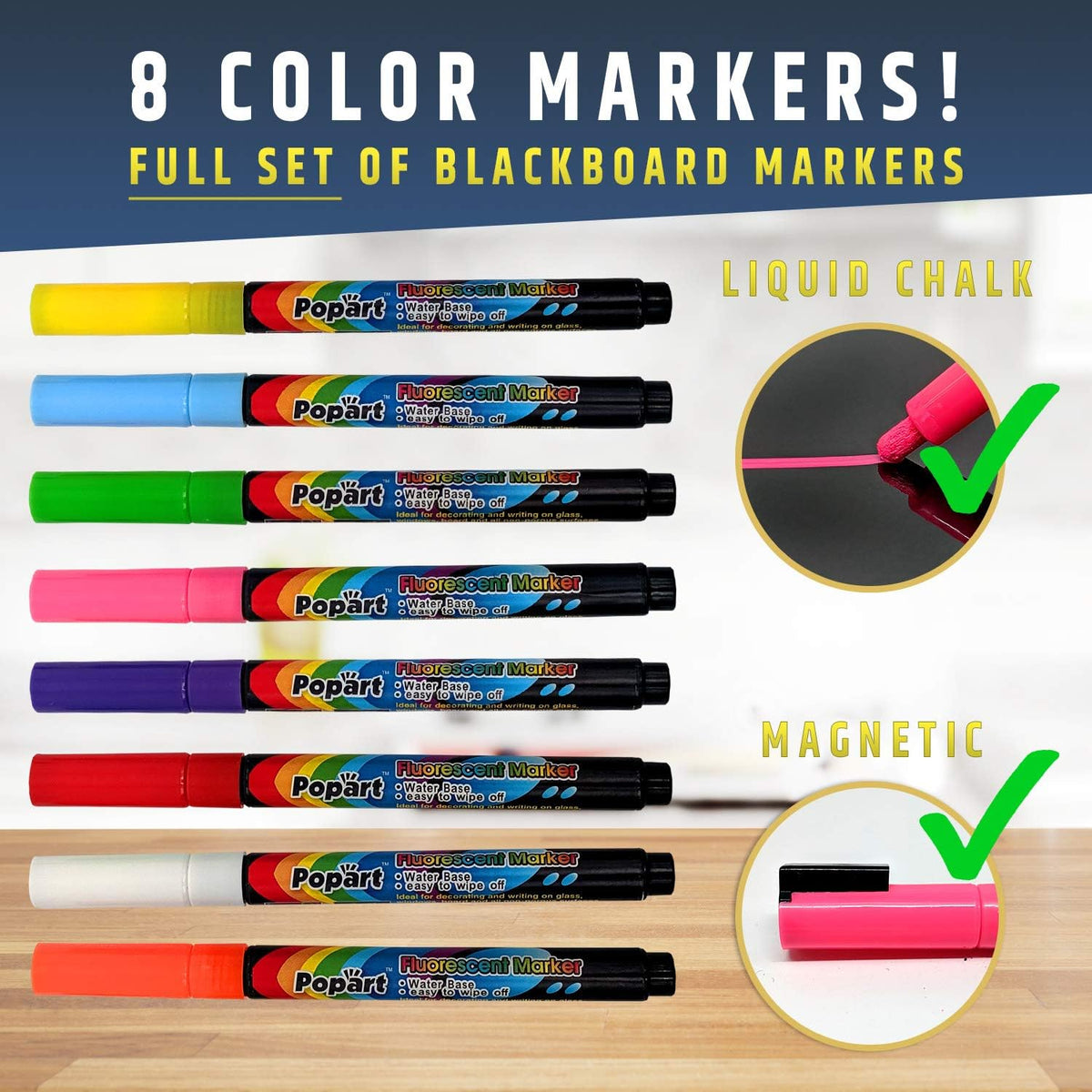 Premium Magnetic Wet/Dry-Erase Blackboard for Refrigerator (Fridge Chalkboard) - 17.5"x13.5" Large Size Black Organizer (Stain Free) | 8 Liquid Neon Chalk Markers | Grocery/to-Do Lists Board