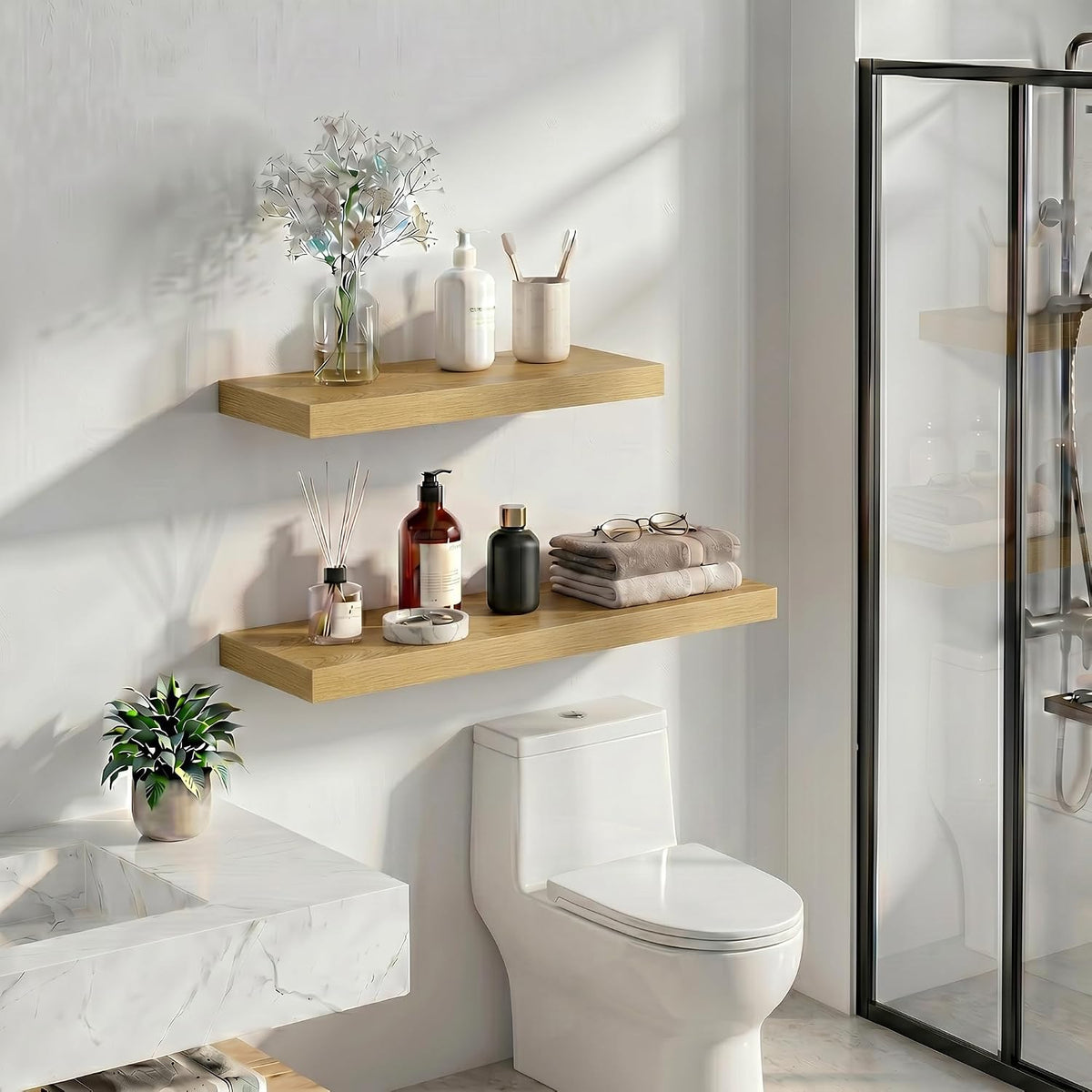 Heimlove Floating Shelves 23.6" W x 9.3" D Oak Set of 2