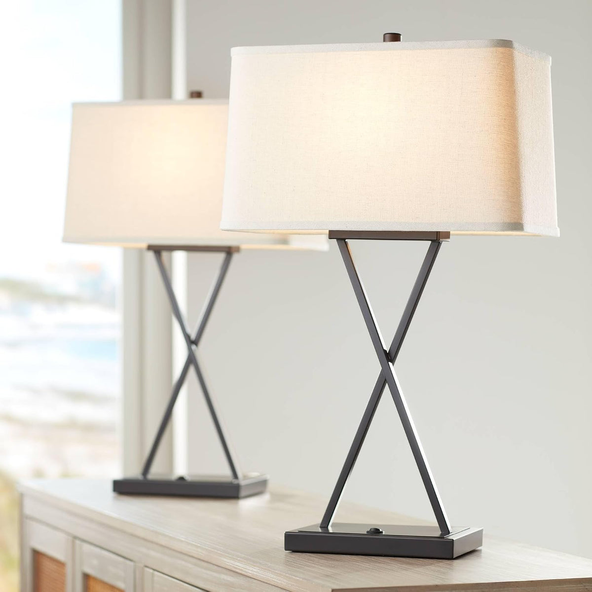 Megan 26.5" Tall Table Lamps Set of 2 LED Bulbs USB Ports A+C Charging