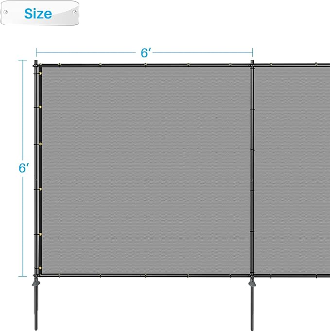 Patio 6' x 68' Outdoor Privacy Screen Freestanding Temporary Fence Panels Net Cover with Metal Poles for Outside Backyard Pool Garden Air Conditioner Fencing, Light Gray