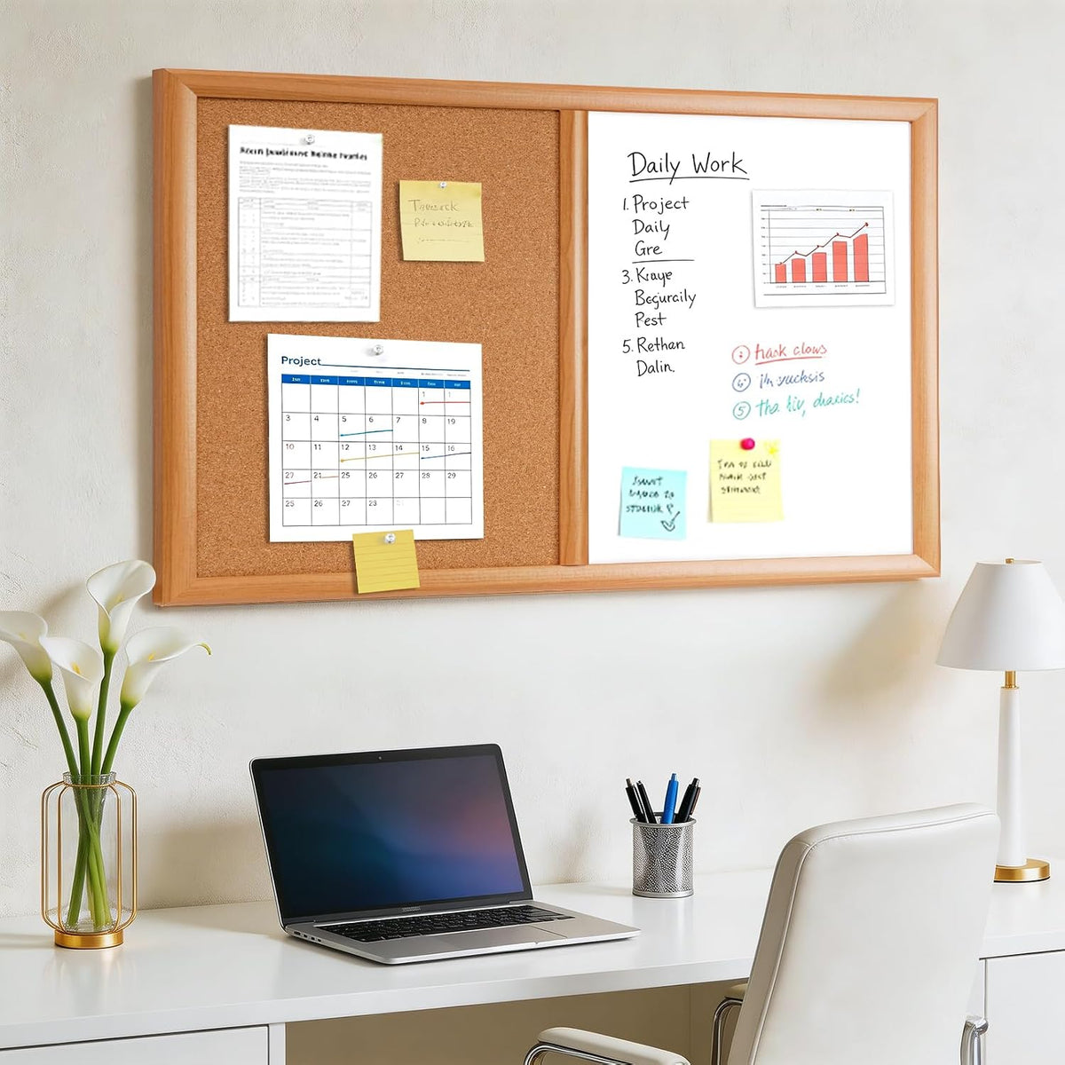 ARCOBIS Cork Board White Board Combo with MDF Wood Frame