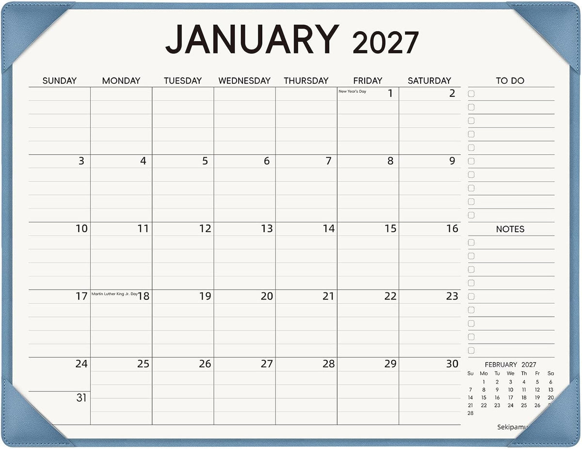 Desk Calendar 2027-2028 with Desktop Mat – January 2027 to June 2028 Desk Calendar Large 22x17 inch, Monthly Big Desktop Calendar for Home Office School (Blue)