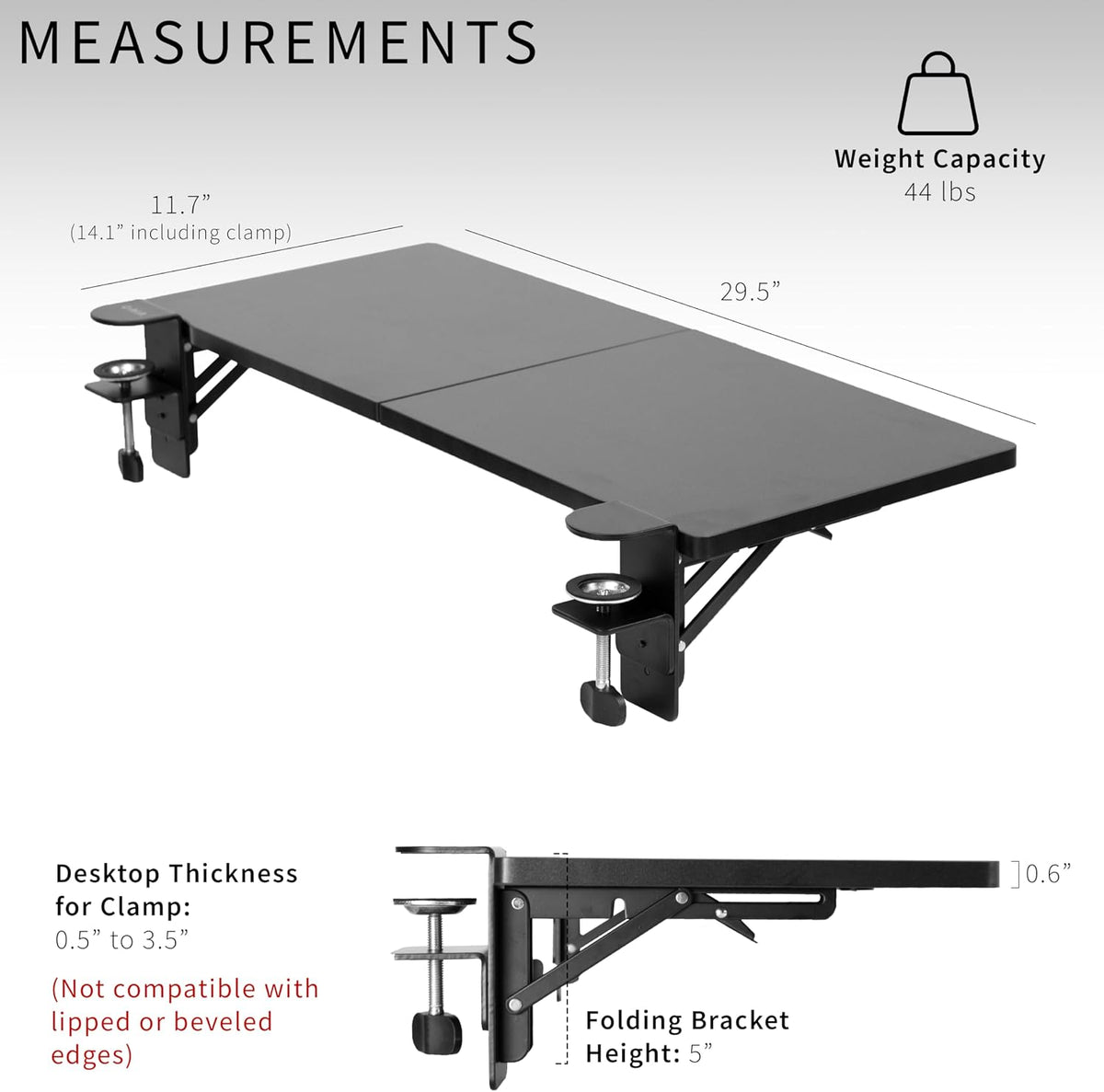 VIVO Black Clamp-on 30 x 12 in Desk Extender, DESK-EXT30