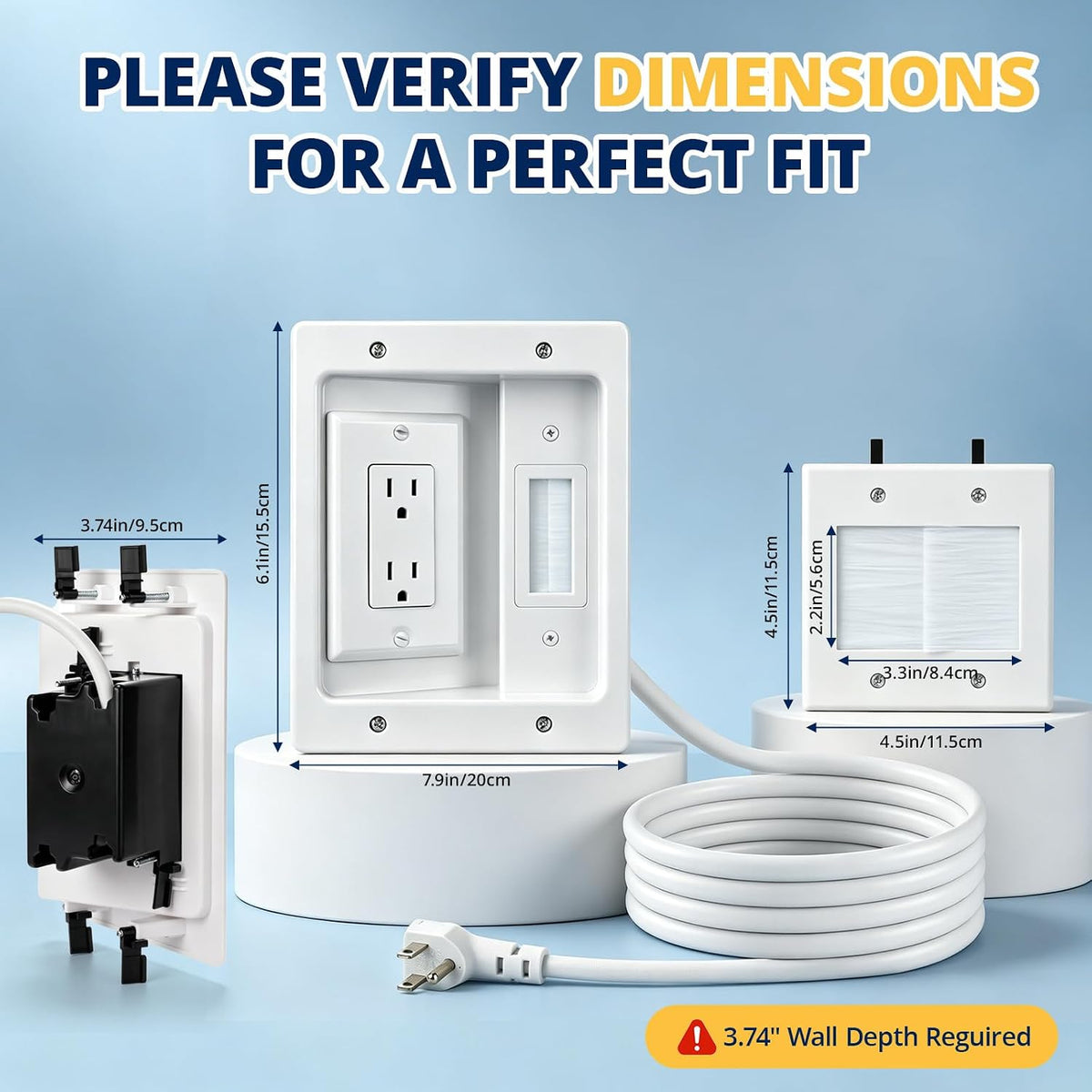 in Wall Cable Management Kit, TV Cable Hider Wall Kit, Hide Messy Wires, Recessed Outlet Box with 9.8FT Cord for Wall Mount TV, Home Theater, Cords Organizer, Living Room, Family Room, Office