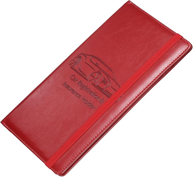 HARFINGTON Car Registration and Insurance Holder 9.45" x 5.04" PU Leather Vehicle Glove Box Organizer Storage Accessories Men Women Car ID Holder for License ID Card Bank Card, Red