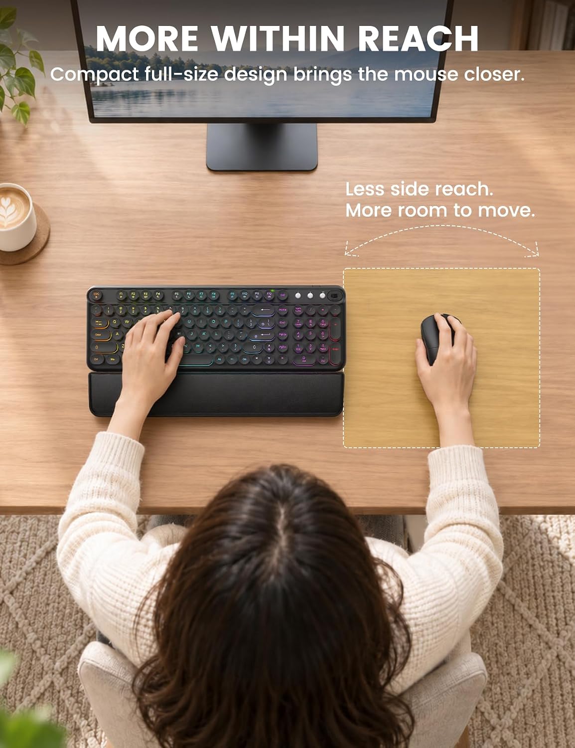 SABLUTE RGB Backlit Wireless Keyboard and Mouse Combo with Retro Round Keys
