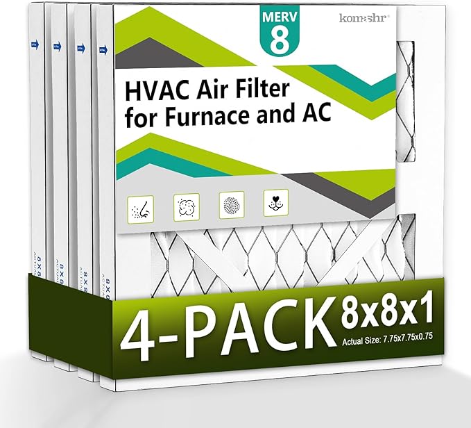 4pack 8x8x1 Air Filter MERV 8, HVAC/Furnace AC Filter Replacement, Dust