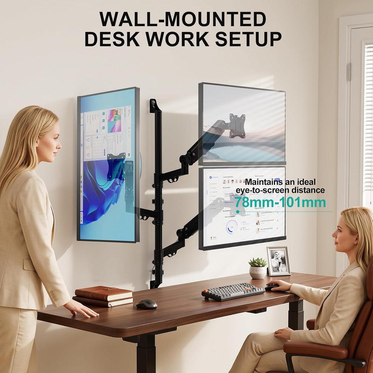 WALI Triple Monitor Wall Mount for 17-34 inch Screens, 22lbs per Arm, Black