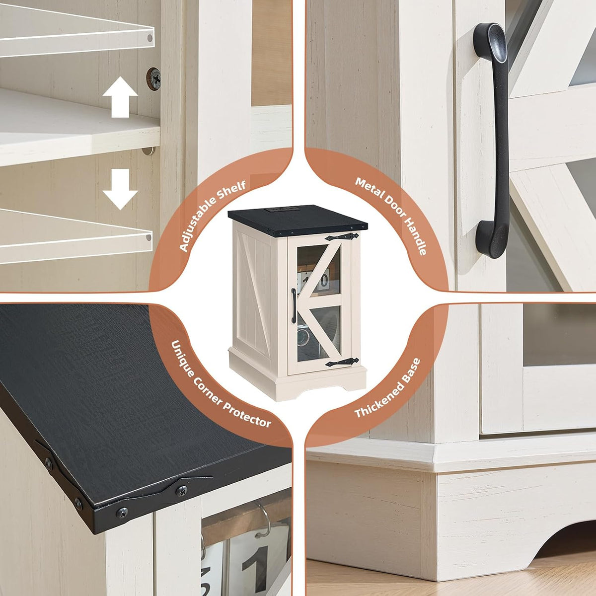Joaxswe Narrow Night Stand with Charger Station, Glass Barn Door