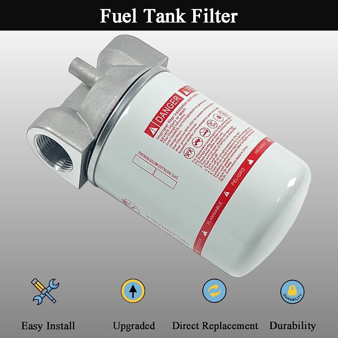 1 Inch NPT Fuel Tank Filter Kit, High Flow Fuel Filter 25 GPM 30 Micron Spin-on