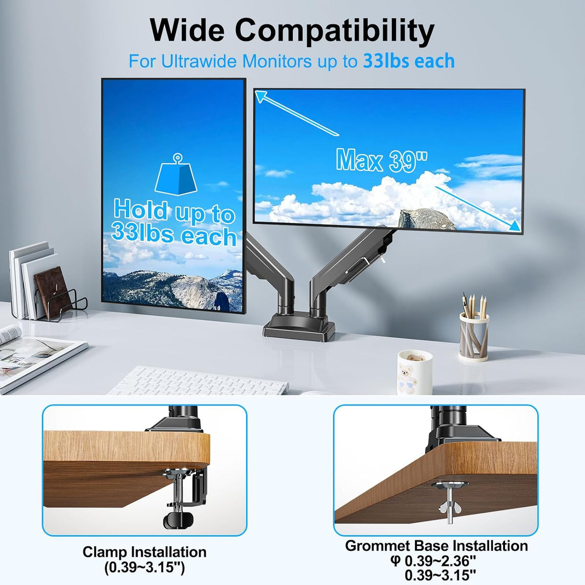 Dual Monitor Mount for Screens up to 43", Heavy Duty Monitor Arm