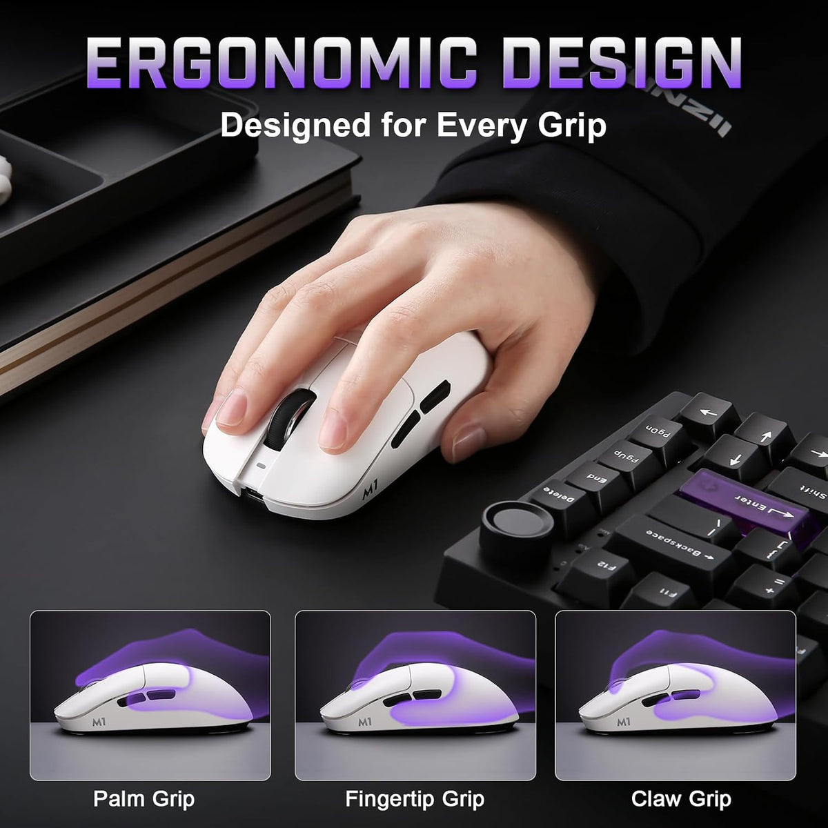 YUNZII M1 PAW3311 Sensor Wireless Gaming Mouse (White)