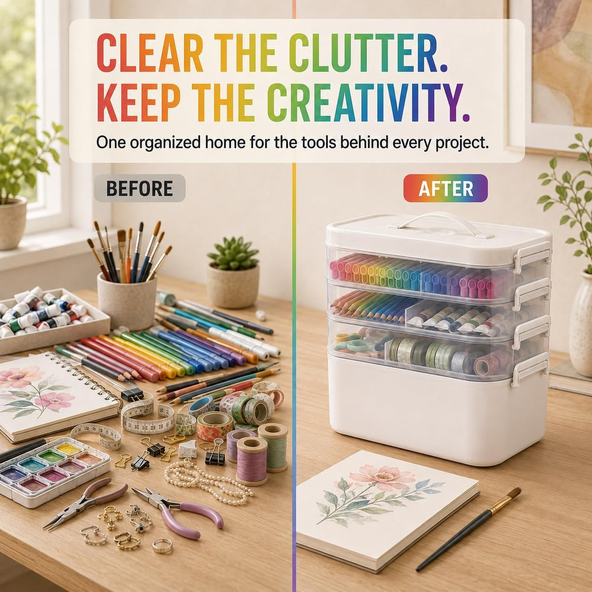 16 QT Art Supply Storage Organizer, 4-Tier with Removable Trays