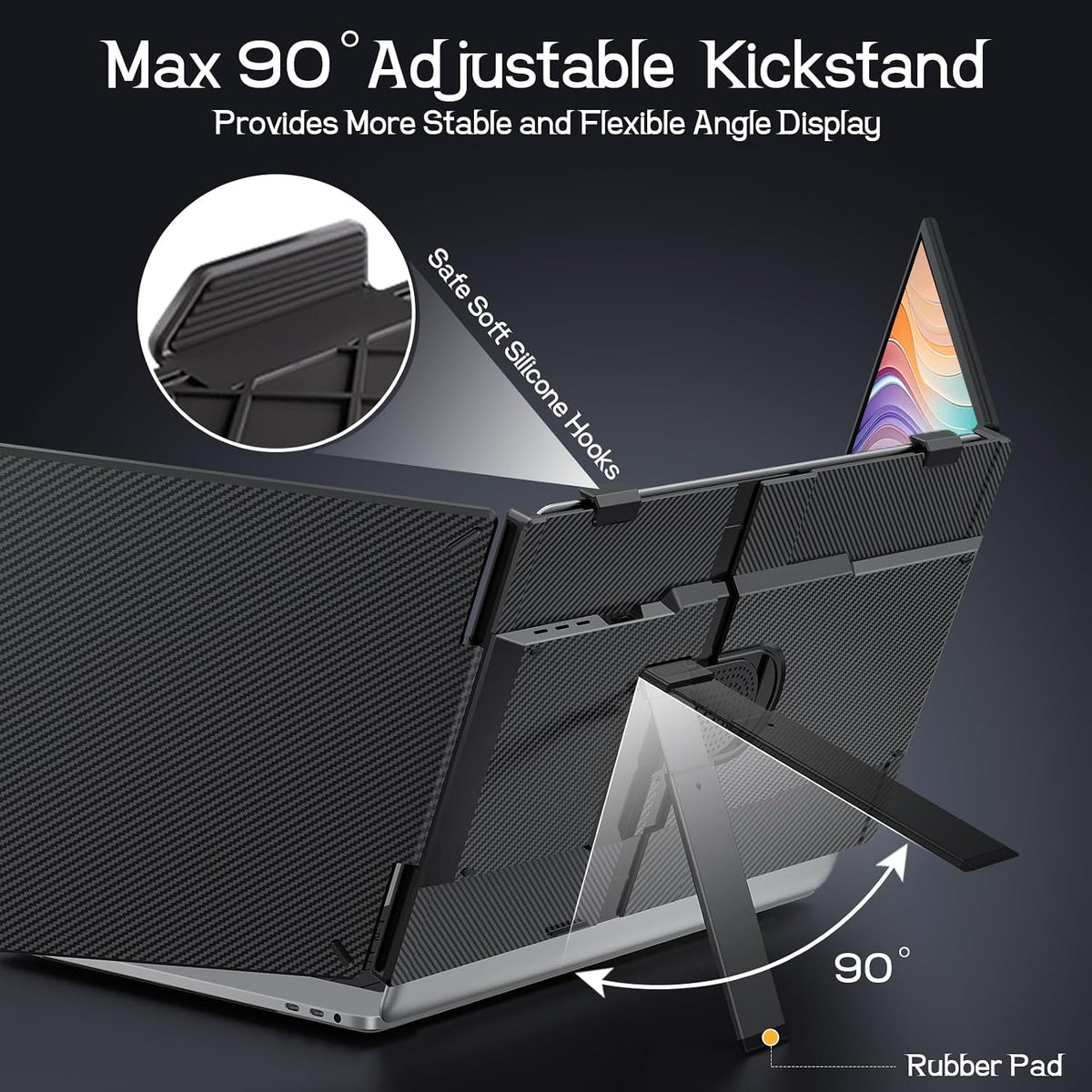 Laptop Screen Extender, 14'' FHD 1080P Ultra-Slim Triple Portable Monitor for Laptops, Two Cable USB-C Travel Monitor Extender Plug & Play for 13"-17" Laptop, Compatible with Wins/Mac/Android/Chrome